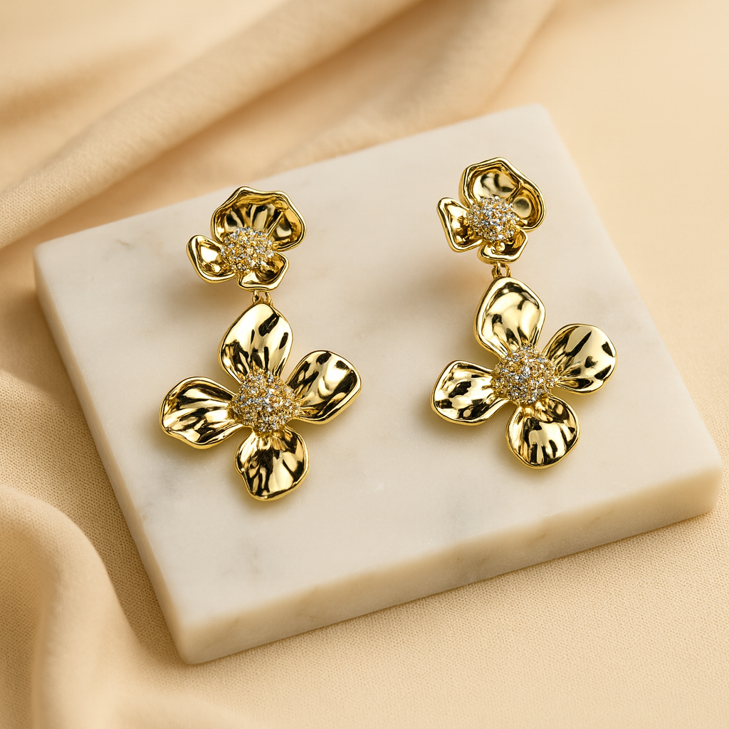 Aanura Bold Golden Floral Drop Earrings