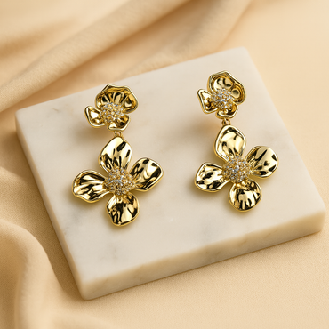 Aanura Bold Golden Floral Drop Earrings