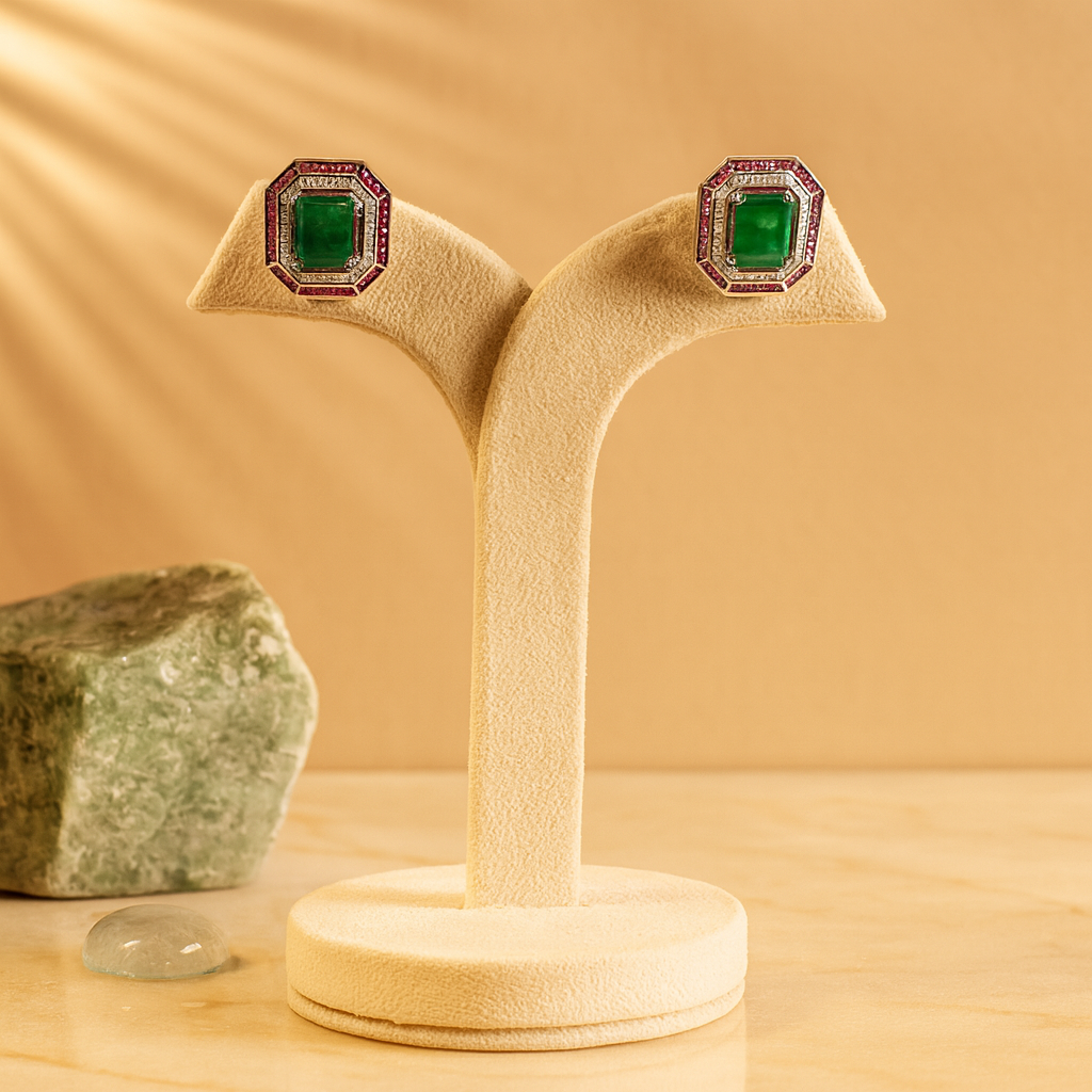 Aanura Ruby & Emerald Octagon Stud Earrings