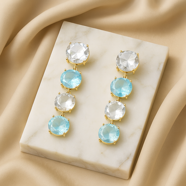 Aanura Aqua Blue & Clear Stone Drop Earrings