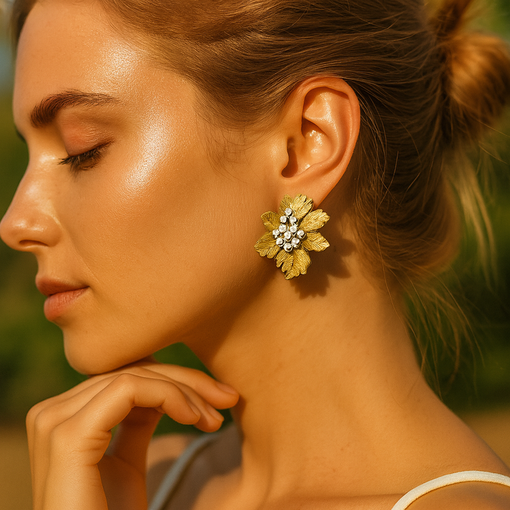 Aanura Golden Leaf Cluster Earrings