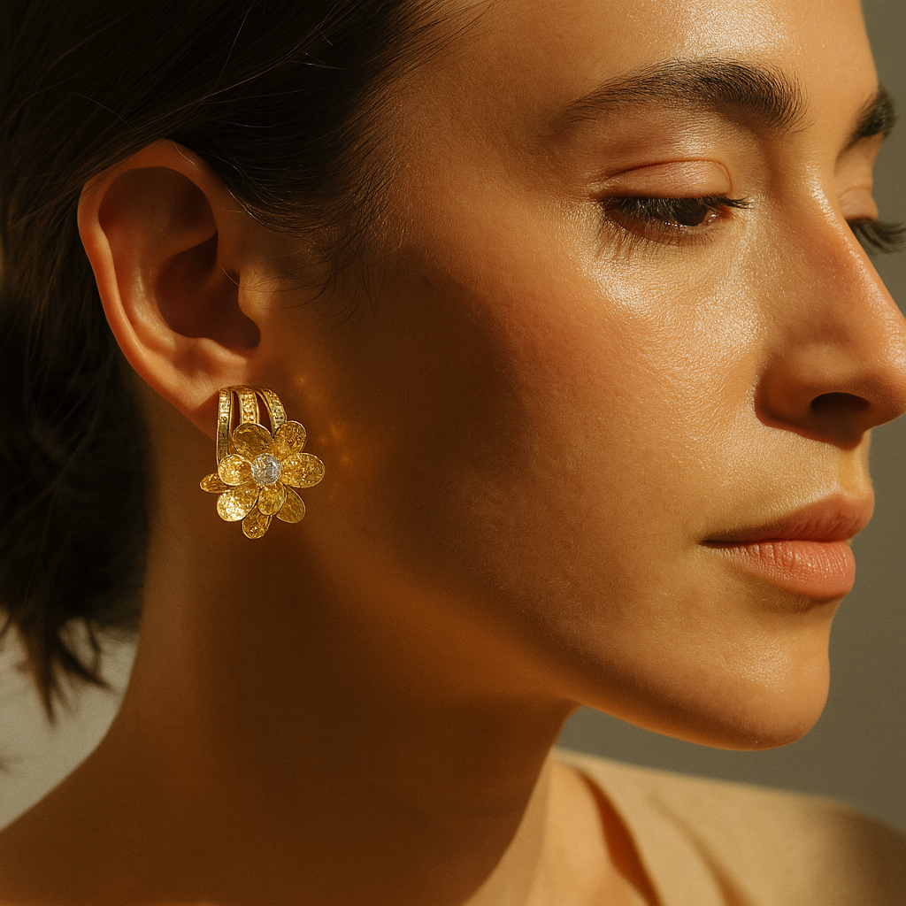 Aanura Floral Crystal Gold Earrings