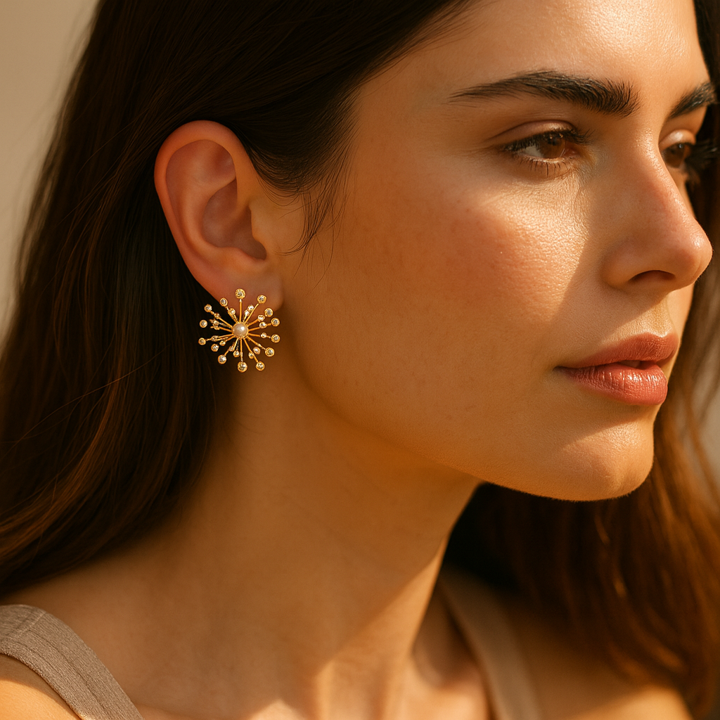 Aanura Pearl Starburst Gold Earrings