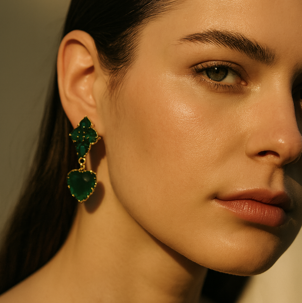 Aanura Emerald Heart Drop Earrings