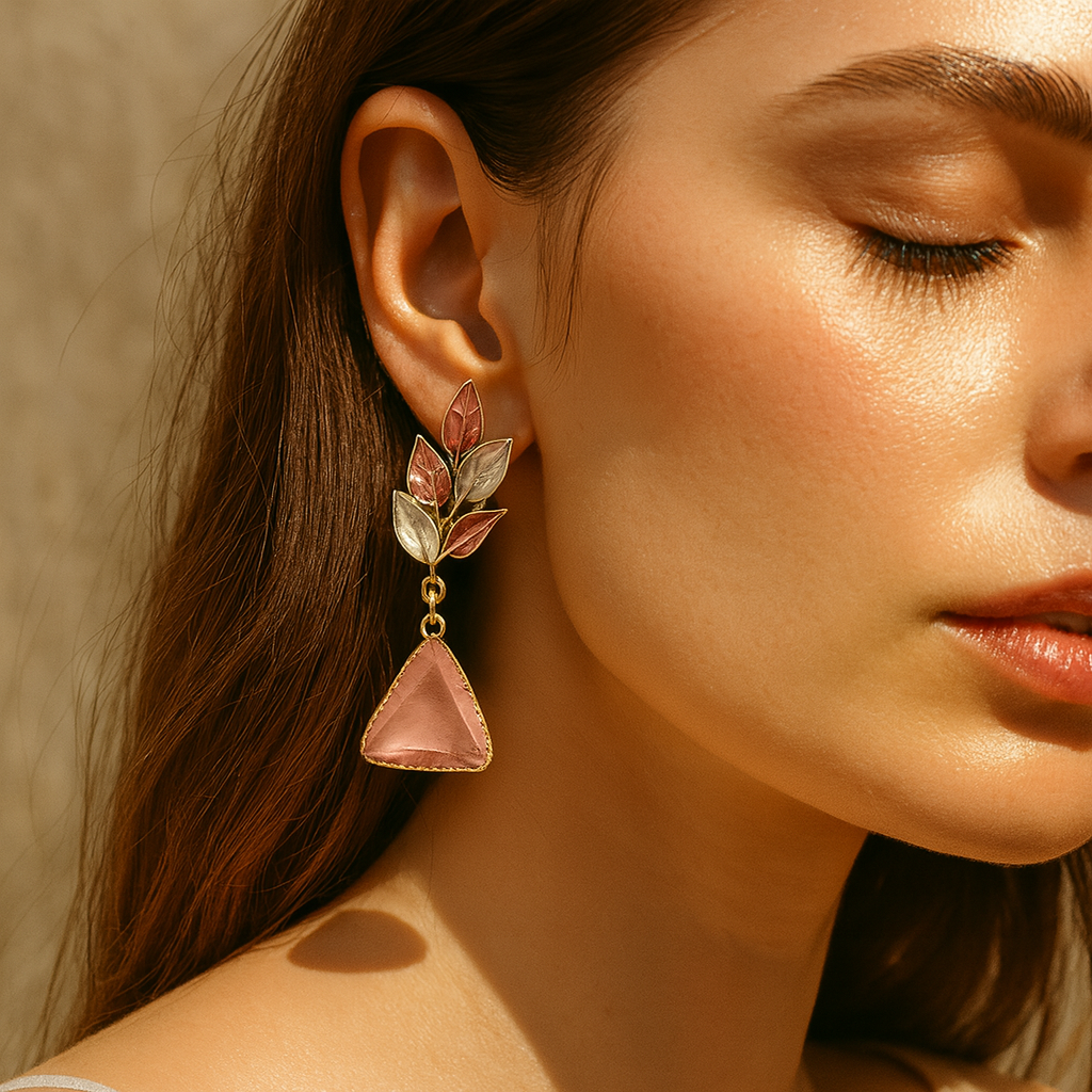 Aanura Pink Leaf Drop Earrings