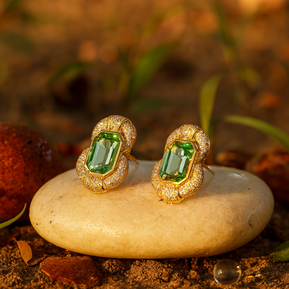 Aanura Emerald Halo Iridescent Crystal Stud Earrings
