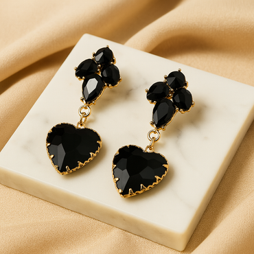 Aanura Black Heart Gemstone Drop Earrings