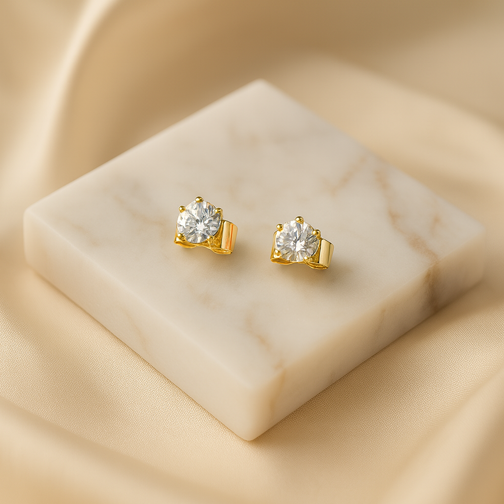 Aanura Golden Solitaire Stainless Steel Earrings
