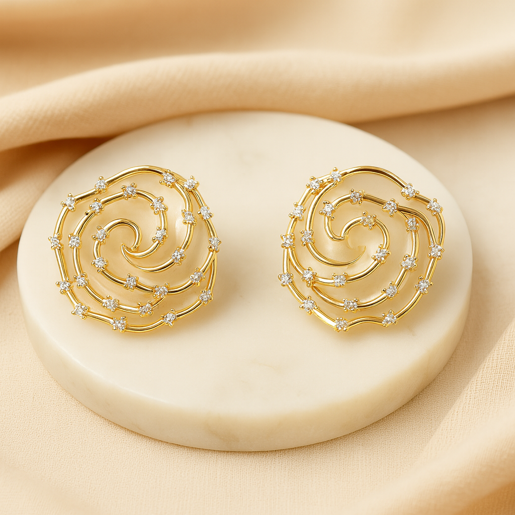 Aanura Pink Spiral Crystal Stud Earrings