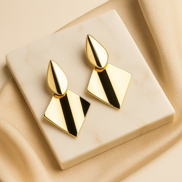 Aanura Modern Geometric Gold Statement Earrings