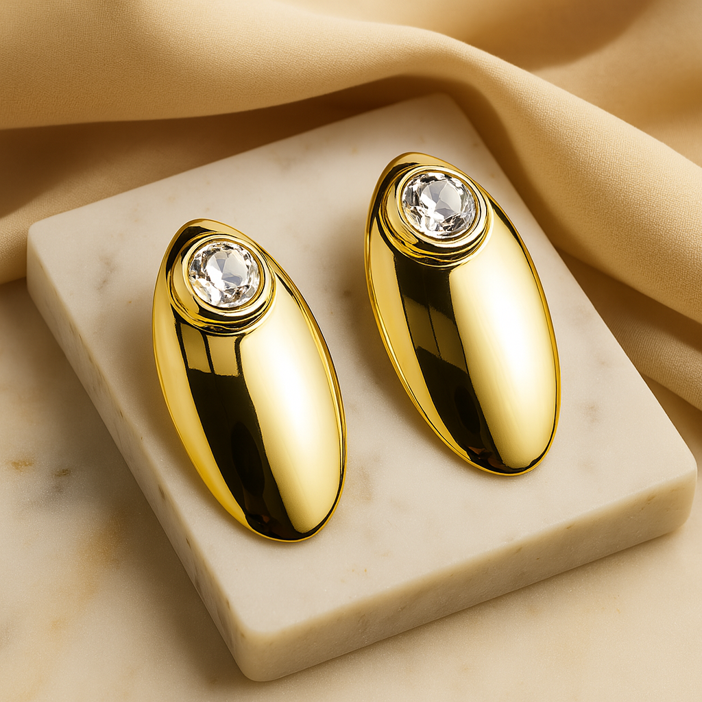 Aanura Crystal Gold Oval Stud Earrings