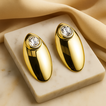 Aanura Crystal Gold Oval Stud Earrings