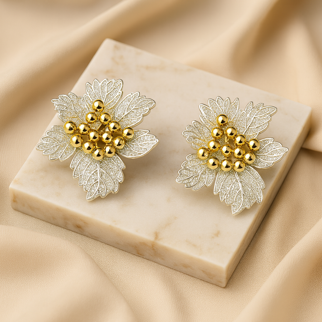 Aanura Golden Leaf Cluster Earrings