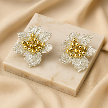 Aanura Golden Leaf Cluster Earrings