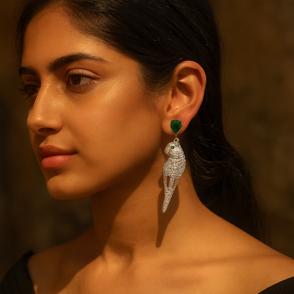 Aanura Panther Green Stone Studded Earrings