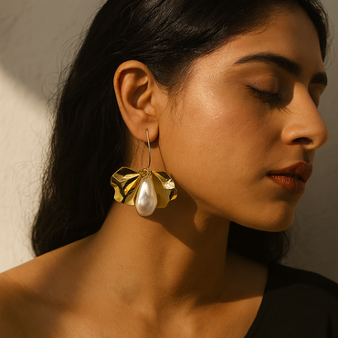 Aanura Baroque Pearl Gold Leaf Earrings