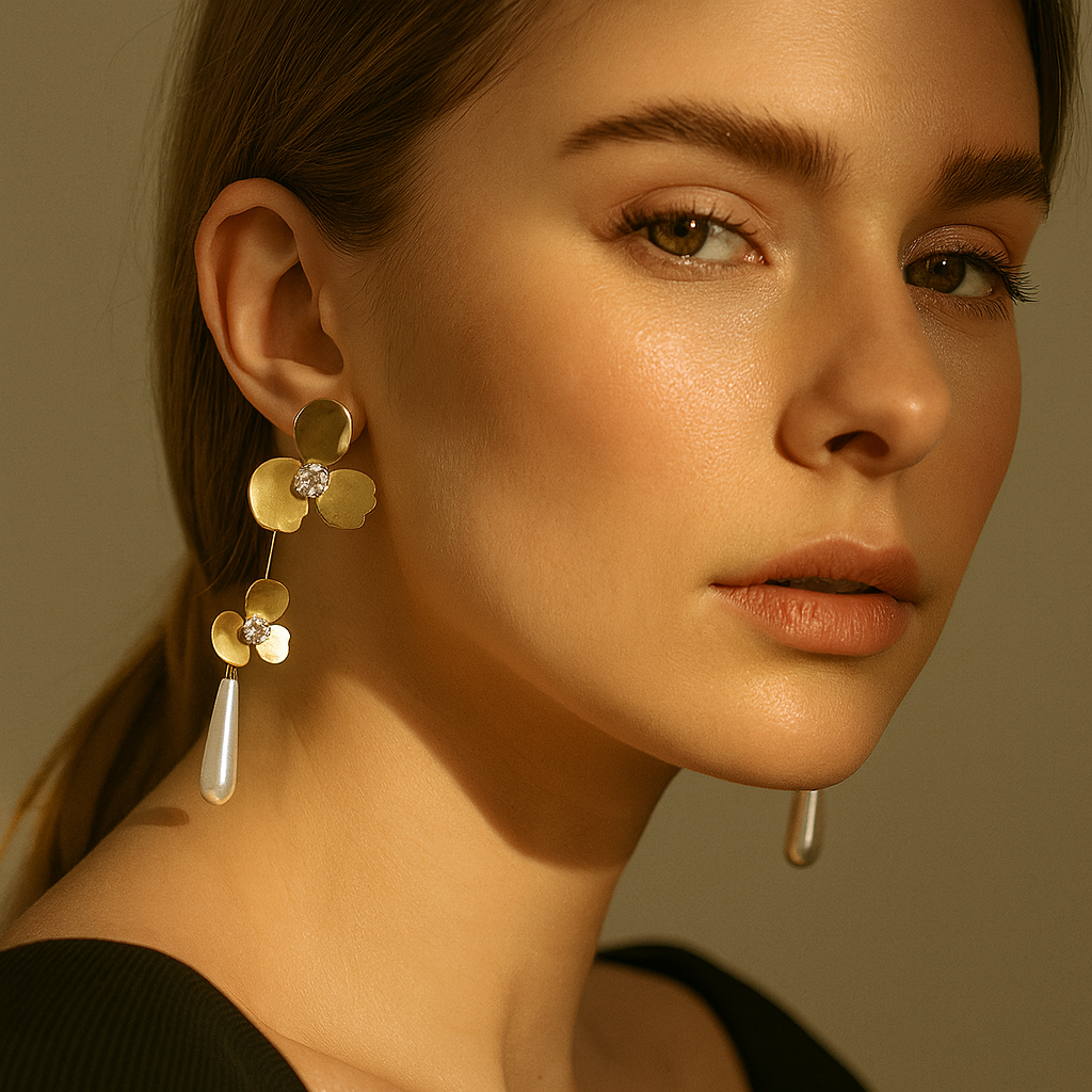 Aanura Double Floral Pearl Drop Earrings