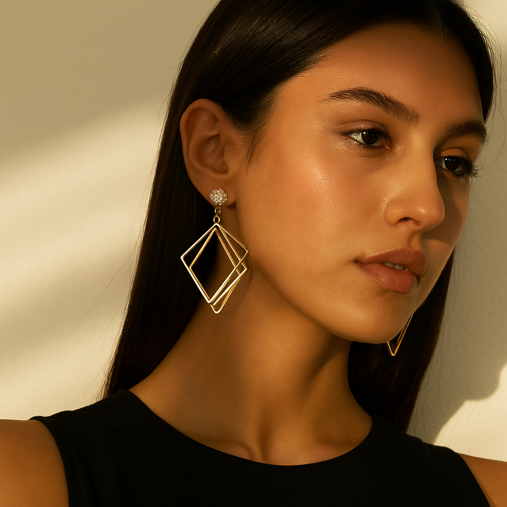 Aanura Geometric Crystal Gold Drop Earrings