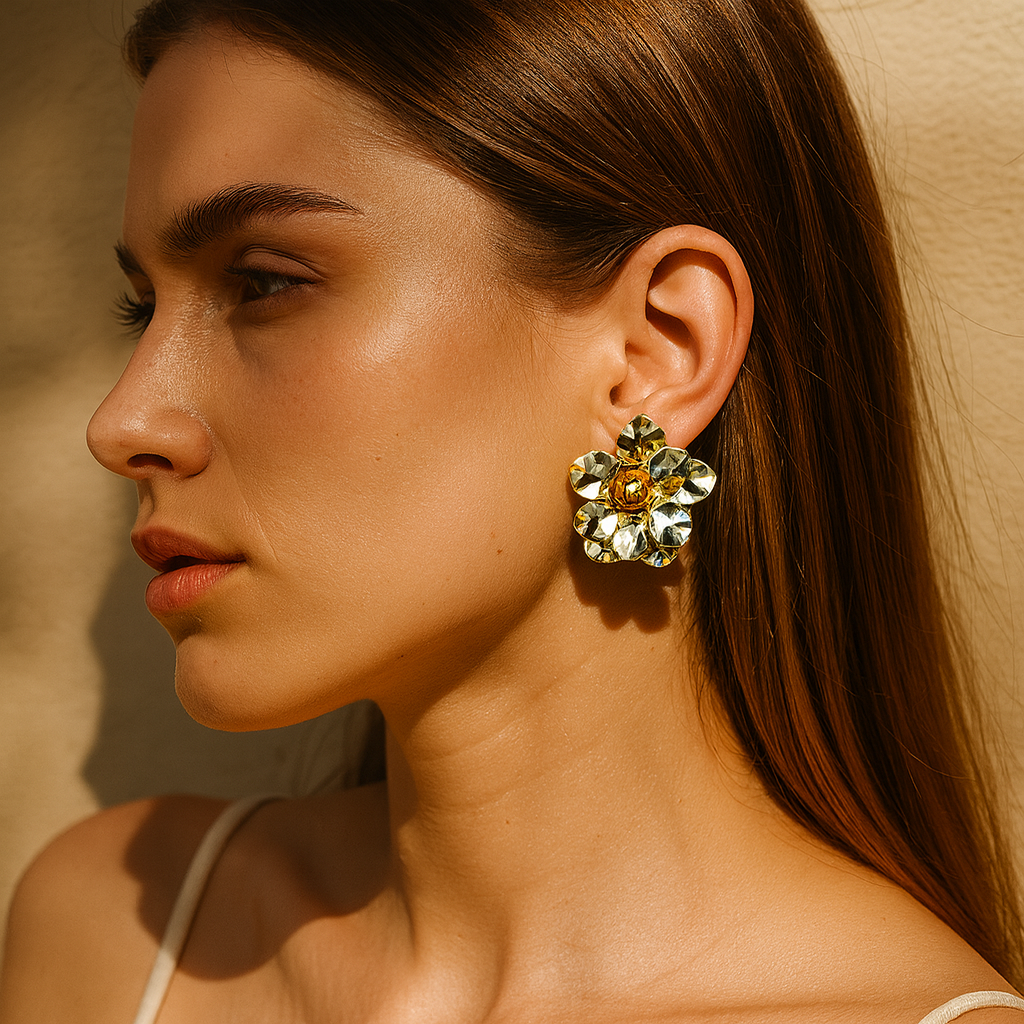 Aanura Dual Tone Floral Gold Statement Earrings