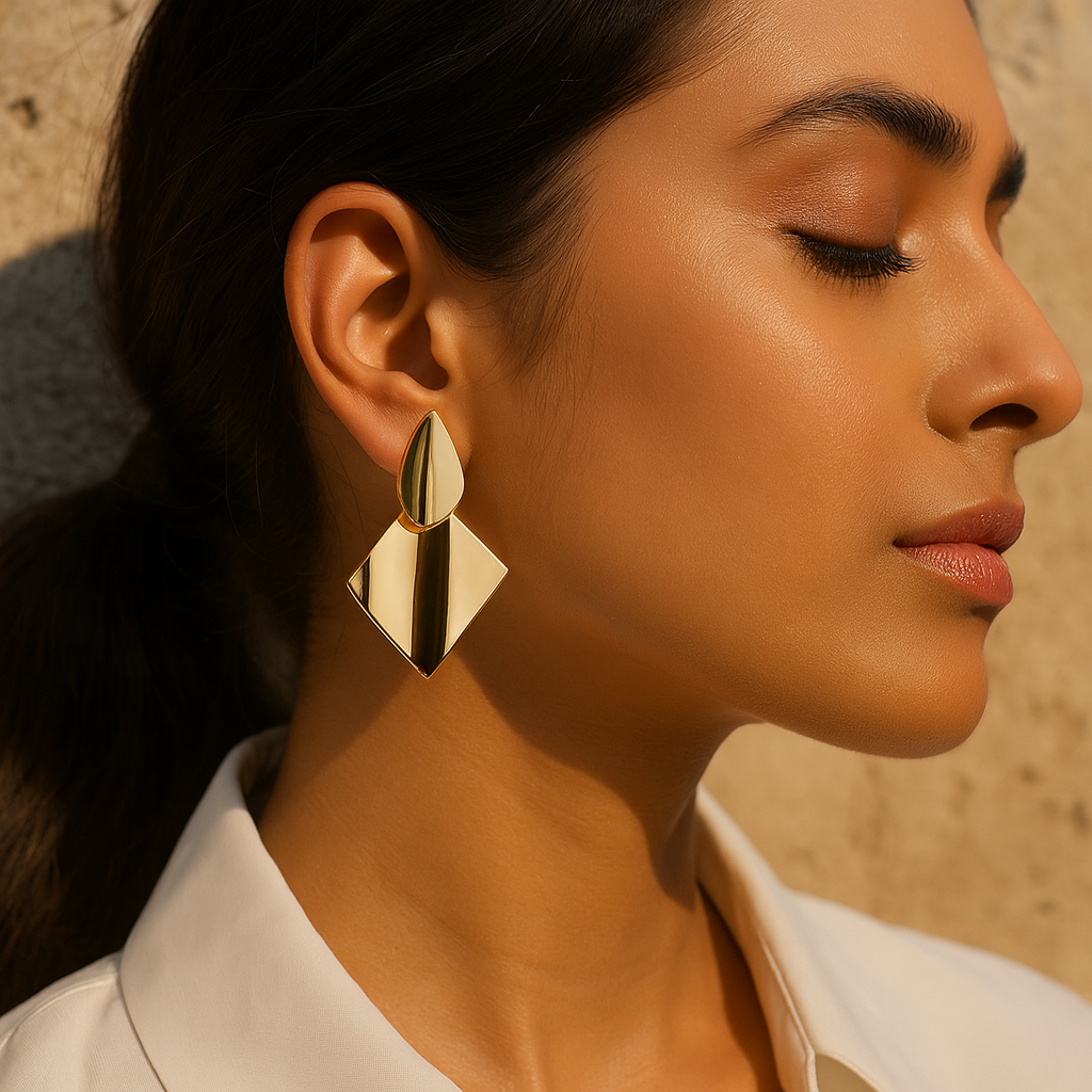 Aanura Modern Geometric Gold Statement Earrings
