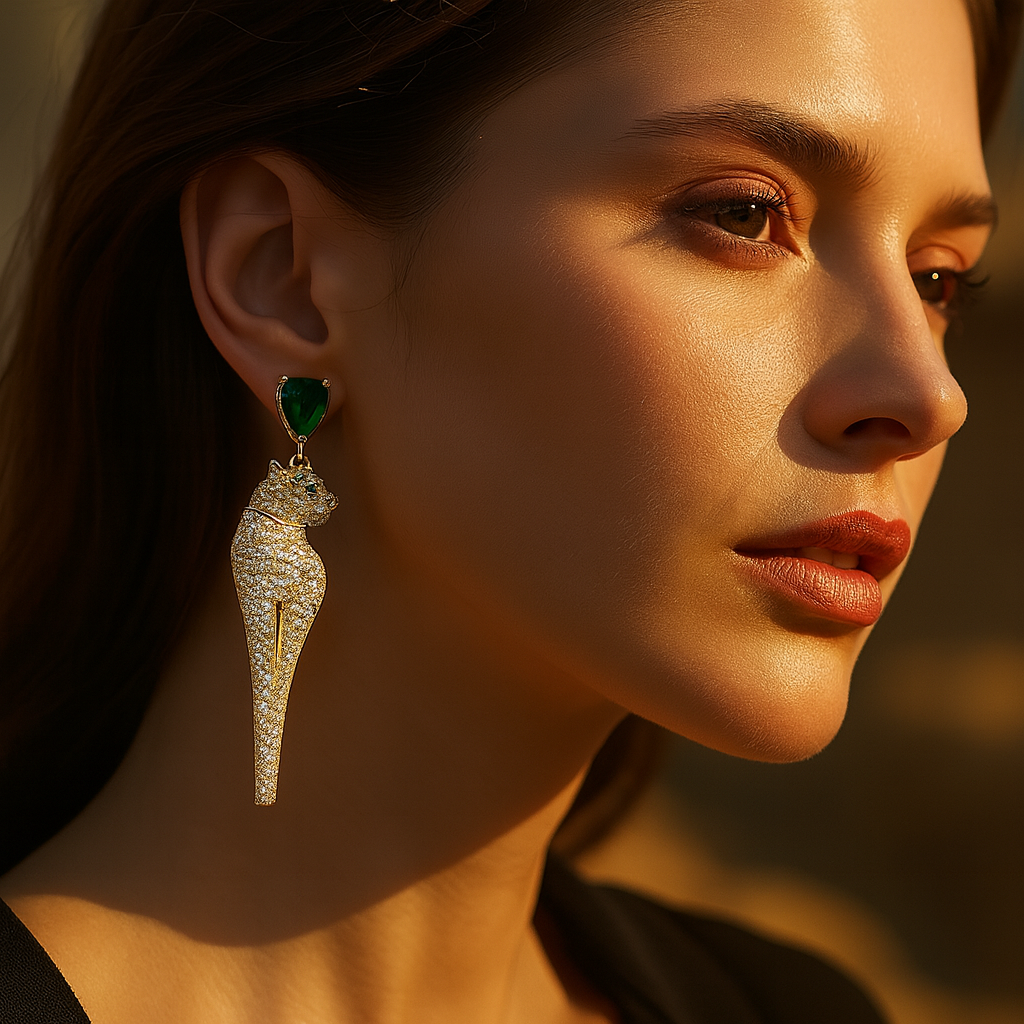 Aanura Panther Green Stone Studded Earrings