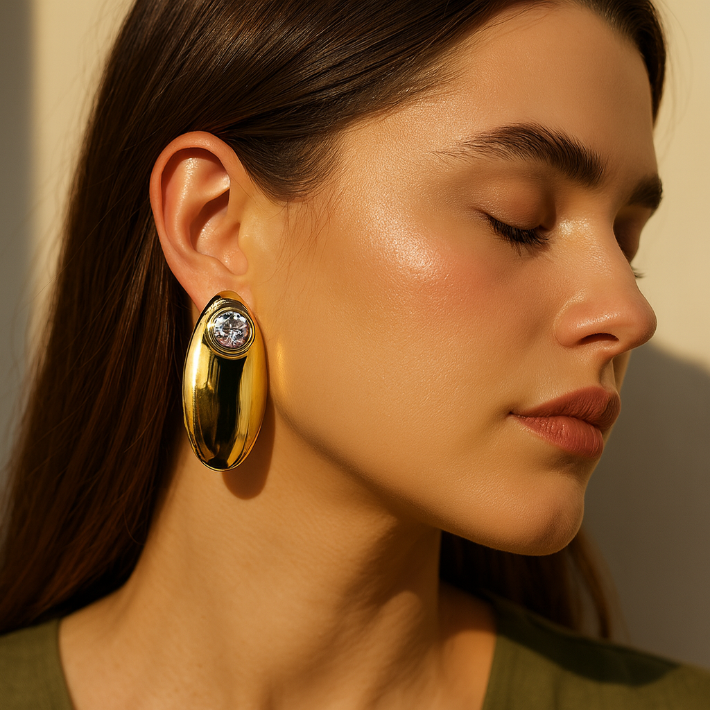 Aanura Crystal Gold Oval Stud Earrings