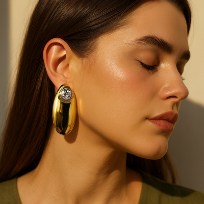 Aanura Crystal Gold Oval Stud Earrings