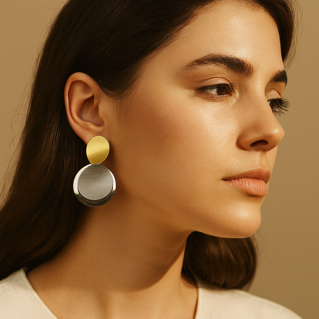 Aanura Dual Tone Modern Circle Earrings
