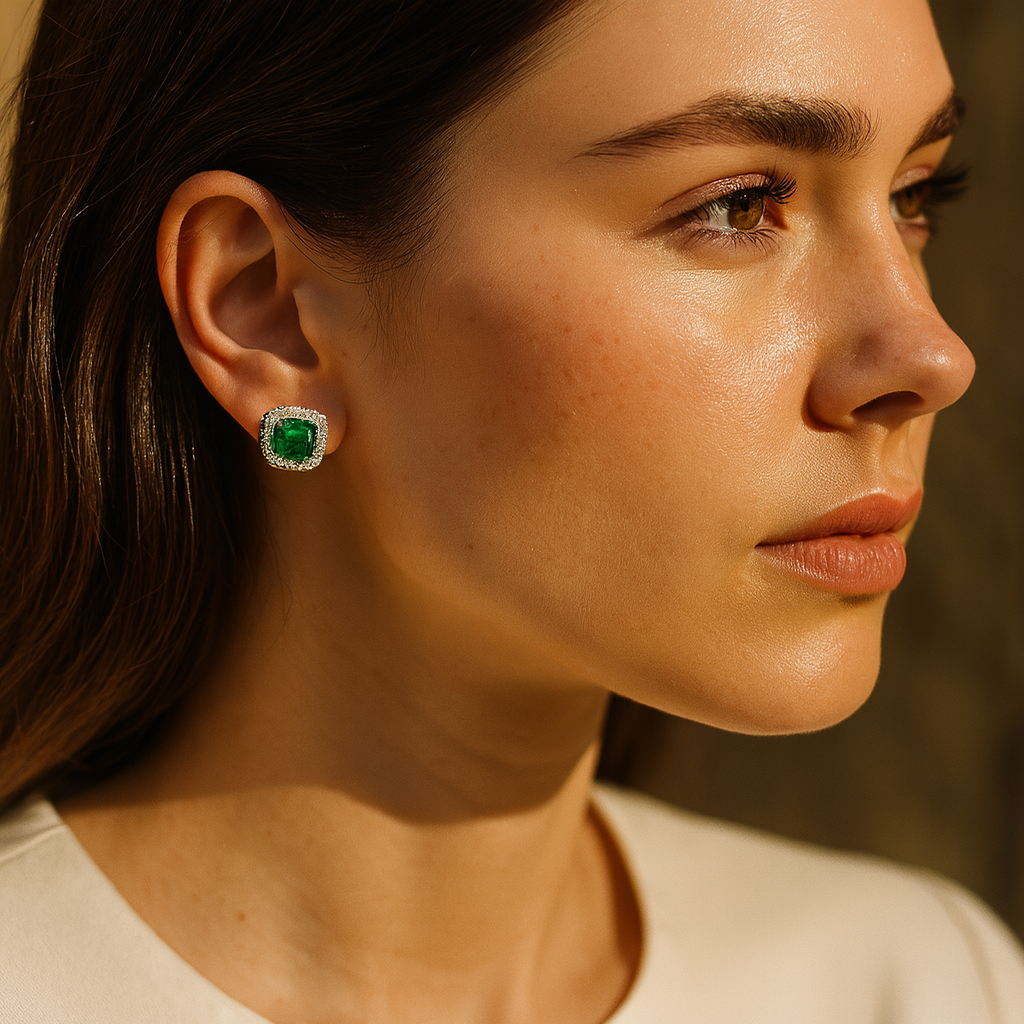 Aanura Emerald Green Halo Stud Earrings