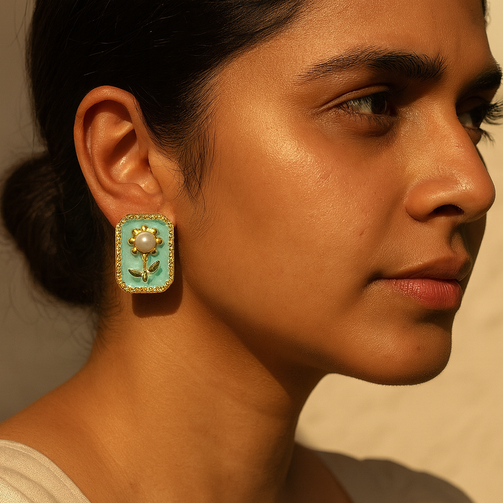 Aanura Vintage Pearl Floral Stud Earrings
