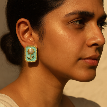 Aanura Vintage Pearl Floral Stud Earrings