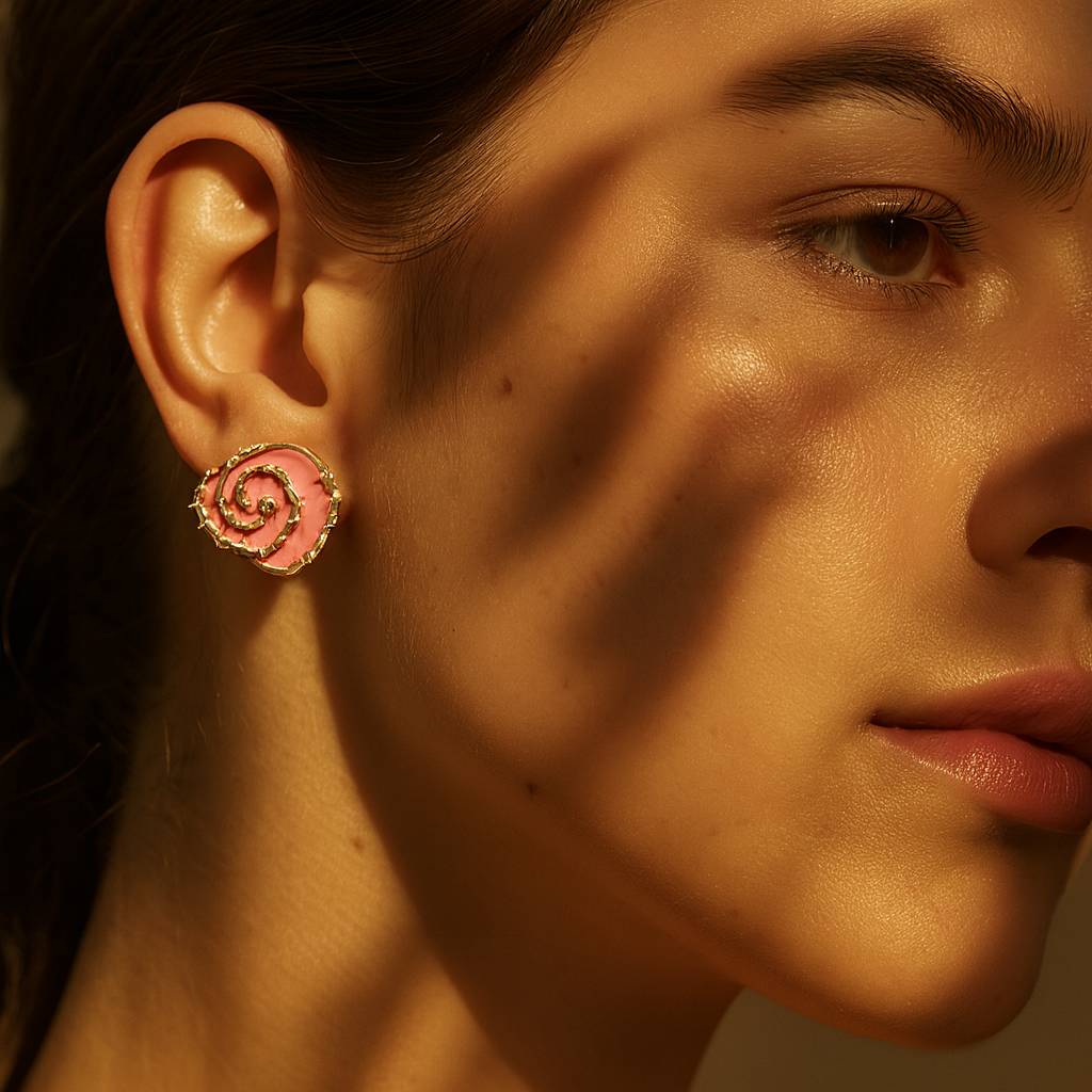 Aanura Pink Spiral Crystal Stud Earrings