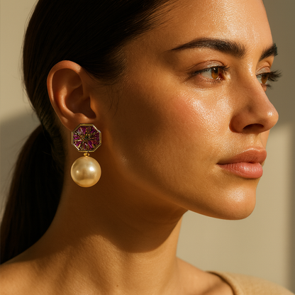 Aanura Hexagon Pearl Drop Earrings