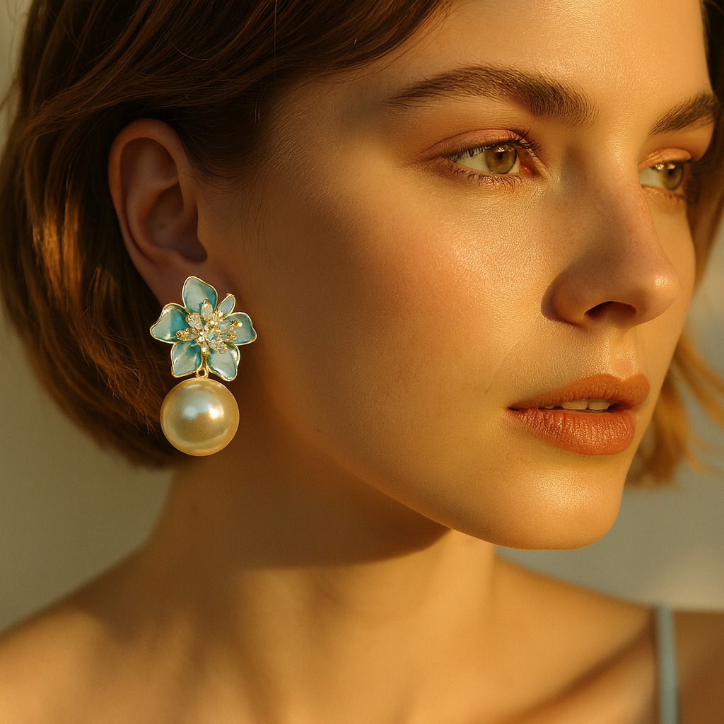 Aanura Floral Pearl Drop Earrings