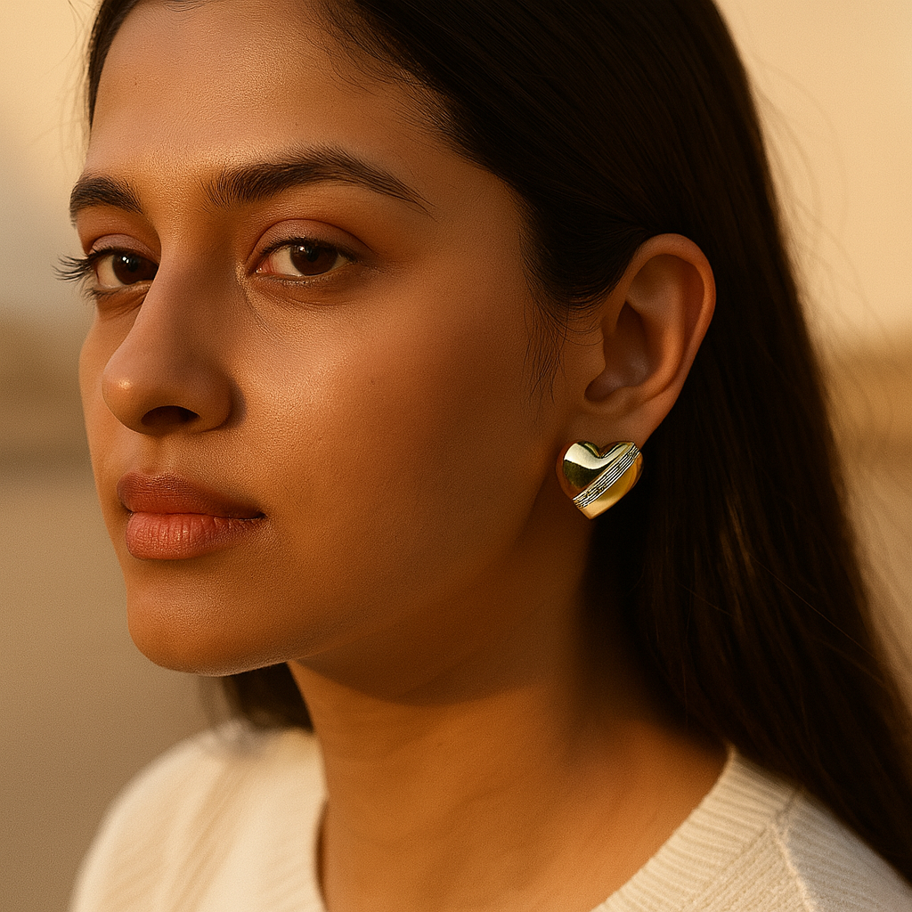 Aanura Golden Heart Crystal Stud Earrings