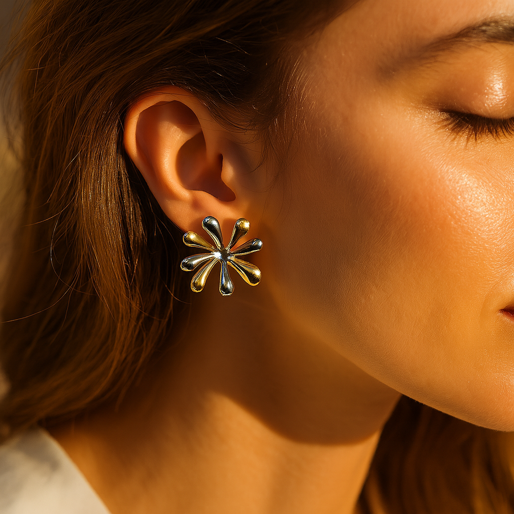 Aanura Dual Tone Floral Burst Earrings