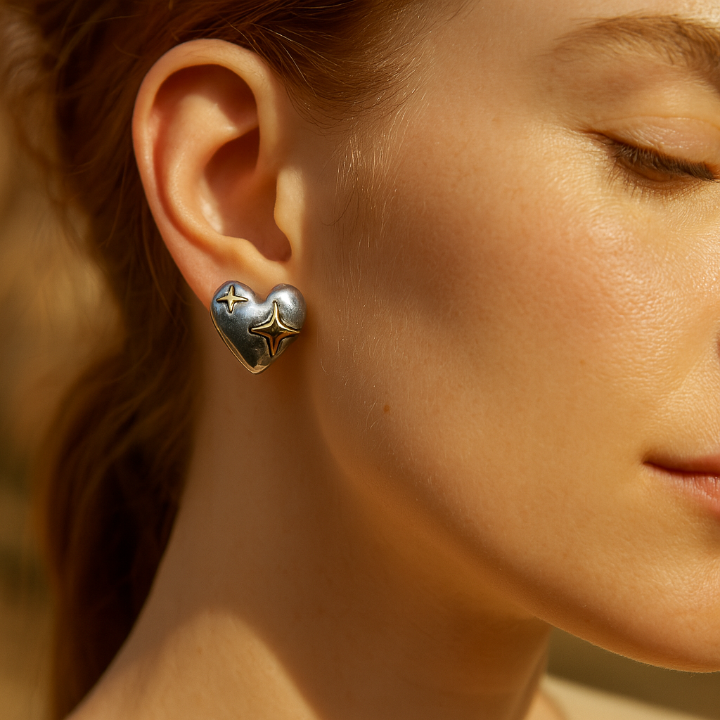 Aanura Cosmic Heart Stainless Steel Stud Earrings