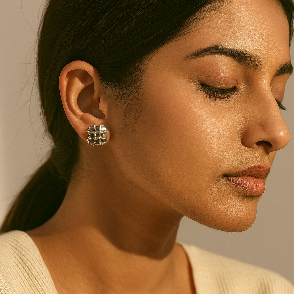 Aanura Stellar Grid Stainless Steel Stud Earrings