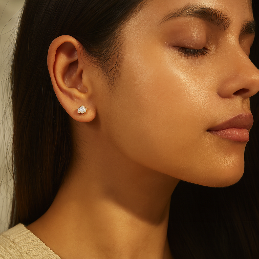 Aanura Golden Solitaire Stainless Steel Earrings