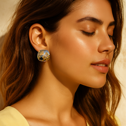 Aanura Dual-Tone Square Floral Stud Earrings