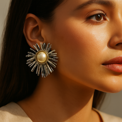 Aanura Radiant Sunburst Pearl Earrings