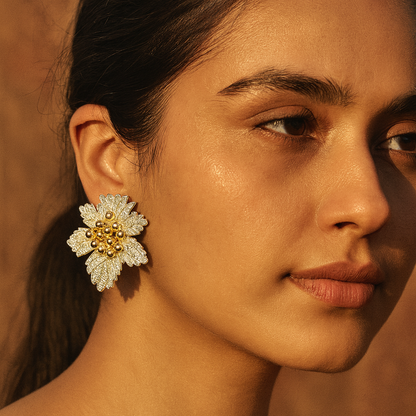Aanura Golden Leaf Cluster Earrings