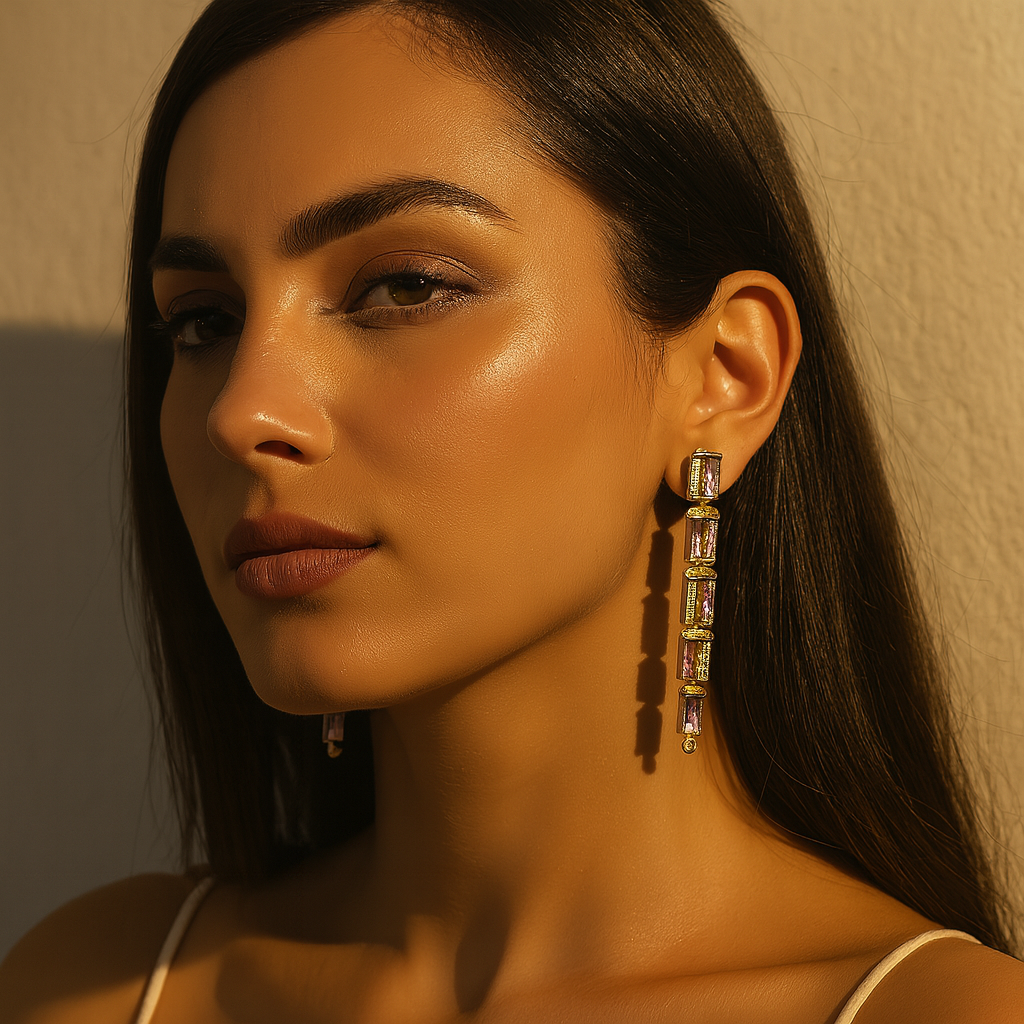 Aanura Lavender Crystal Long Drop Earrings