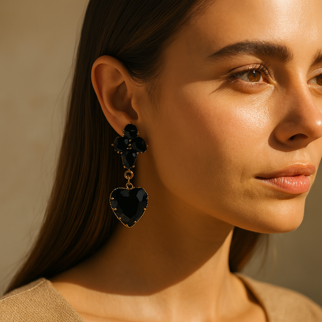 Aanura Black Heart Gemstone Drop Earrings