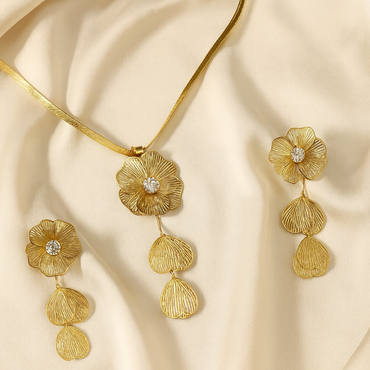 Aanura Golden Floral Cascade Necklace & Earrings Set
