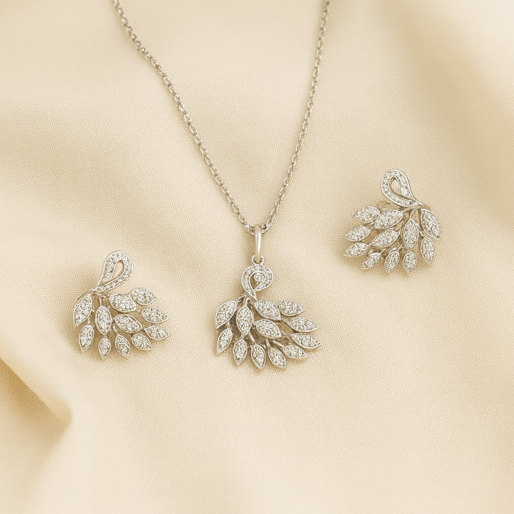Aanura Leaf Cluster Necklace & Earrings Set