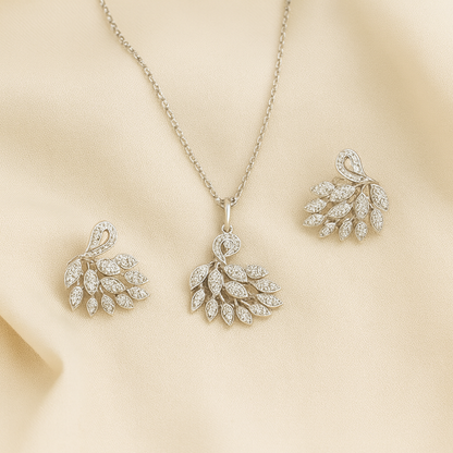 Aanura Leaf Cluster Necklace & Earrings Set