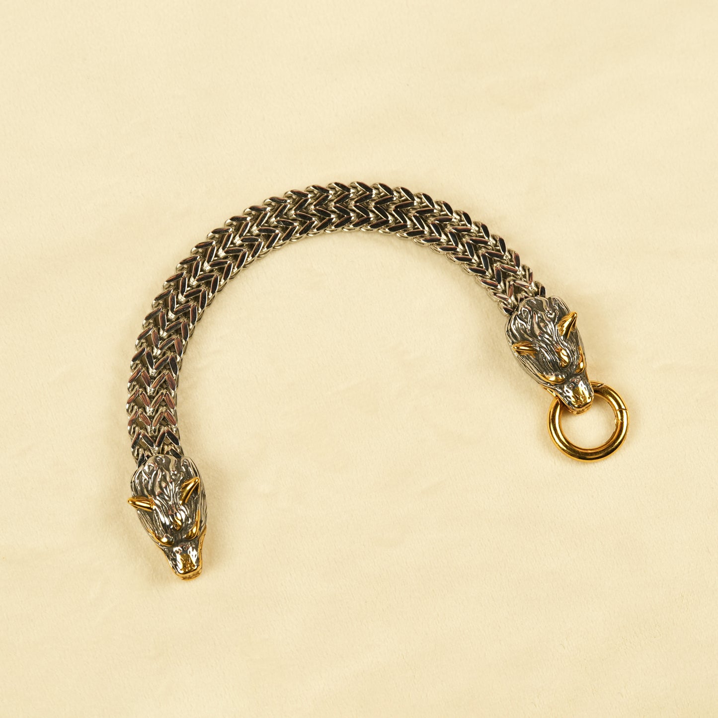 Aanura Dual-Tone Wolf Head Bracelet For Men's