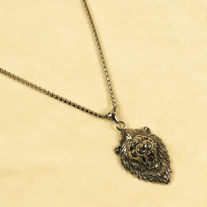 Aanura Silver Lion Pendant Chain For Men
