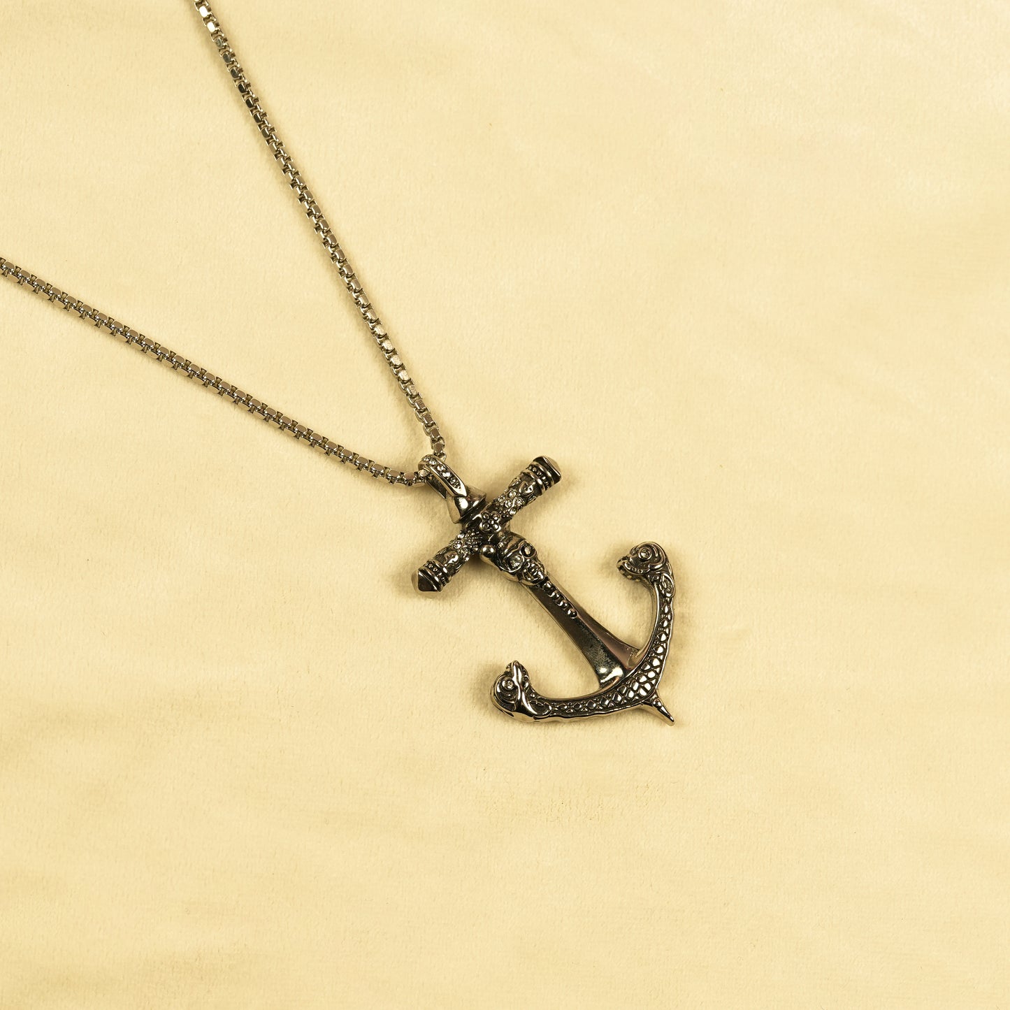 Aanura Silver Anchor Cross Chain  For Men